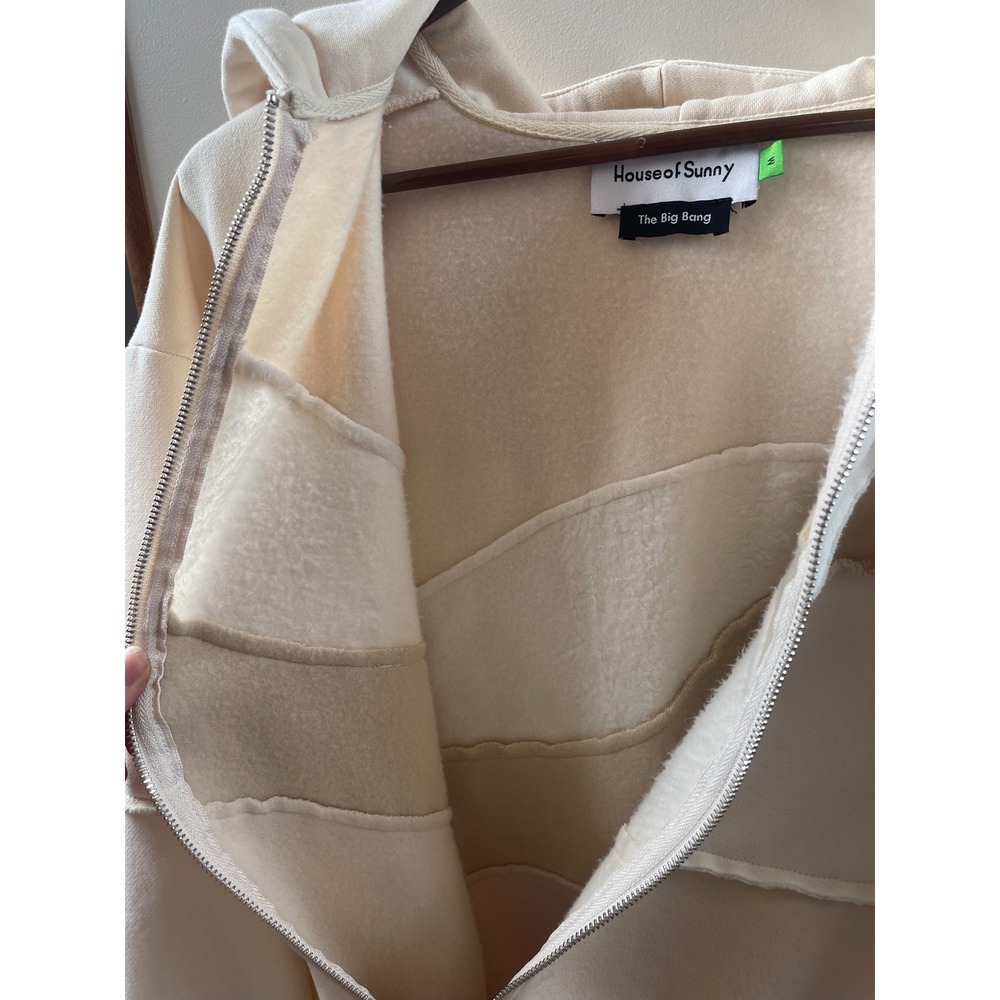 House of Sunny The Big Bang Patchwork Zip Up Hoodie Cream Beige Tan Mens M - Picture 5 of 7